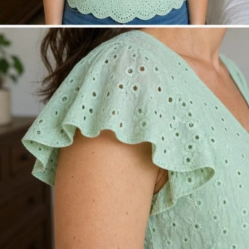 Navy Lace Trim Top